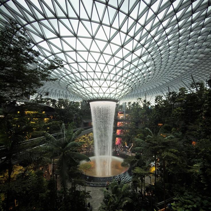 Modern shopping mall interior with family areas